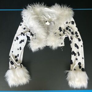 Stylish White and Black Faux Fur Cruella Deville Women's Sweater